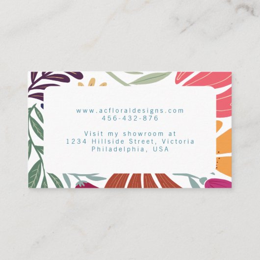 Moderne Boho Chic Retro Kleurrijke Bloem Visitekaartje (Achterkant)