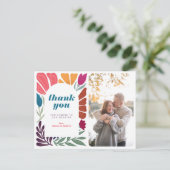 Moderne Boho Chic Retro Kleurrijke Bloemrijke Dank Aankondigingskaart (Staand voorkant)