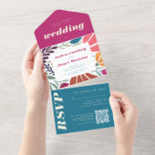 Moderne Boho Chic Retro Kleurrijke Bruiloft All In One Uitnodiging (Afscheurbaar)