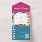 Moderne Boho Chic Retro Kleurrijke Bruiloft All In One Uitnodiging (Binnen)