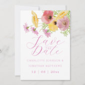 Moderne Boho Chic Roze Bloemige Bruiloft Save The Date (Voorkant)