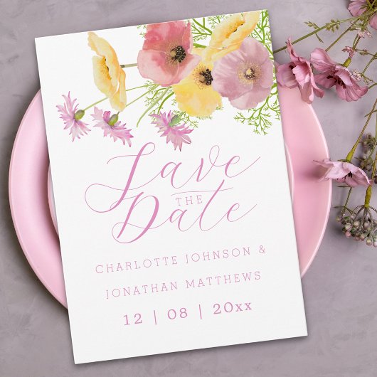 Moderne Boho Chic Roze Bloemige Bruiloft Save The Date