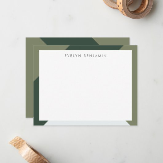 Moderne Boho Chic Sage & Pine Green Patroon Rand Notitiekaartje (Voorkant / Achterkant in situ)