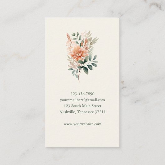 Moderne Boho Chic Waterverf Floral Visitekaartje (Achterkant)