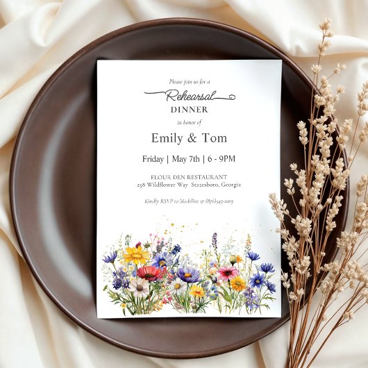 Moderne Boho Chic Wilde Bloem Proefbruiloftsdiner Kaart