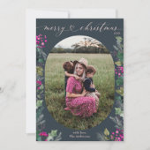 Moderne Boho Chique Blauw Roze Foto Kerstmis Feestdagenkaart (Voorkant)