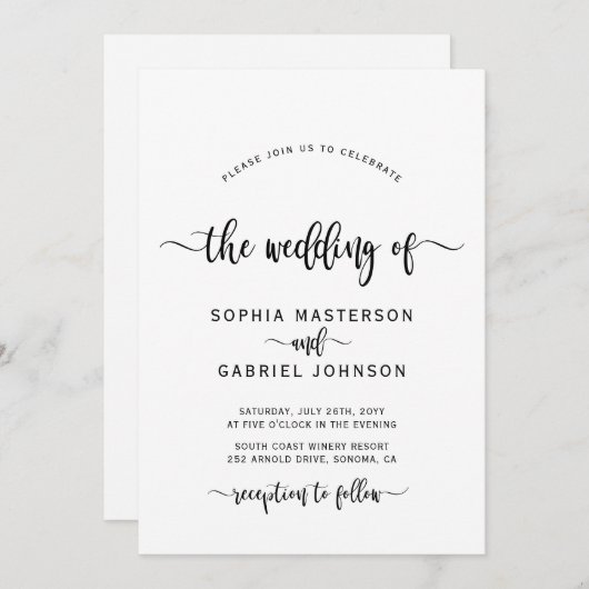 Moderne Boho Chique Kalligrafie Script Bruiloft Kaart (Voorkant / Achterkant)