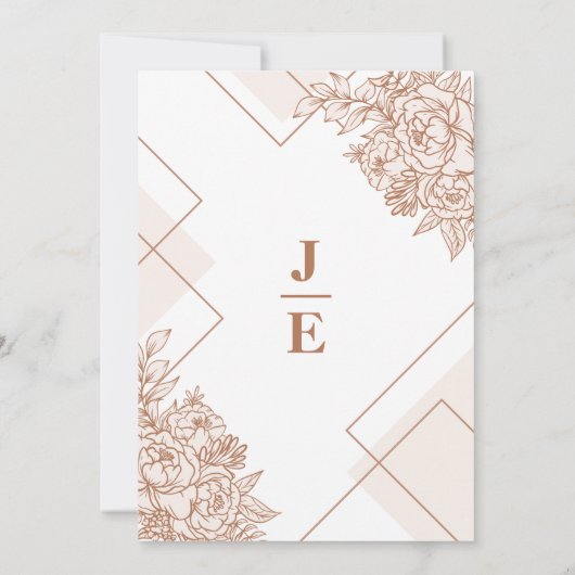 Moderne Boho Chique Pioen Botanische Bloem Bruilof Kaart (Achterkant)