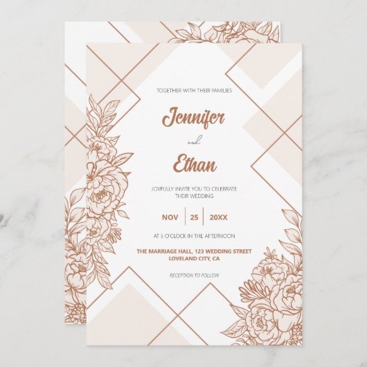 Moderne Boho Chique Pioen Botanische Bloem Bruilof Kaart (Voorkant / Achterkant)