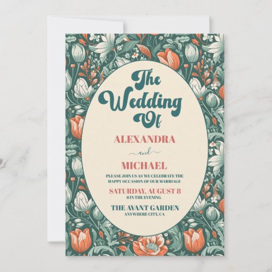 Moderne Boho chique retro kleurrijke bloemenbruilo Kaart (Voorkant)