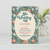 Moderne Boho chique retro kleurrijke bloemenbruilo Kaart (Staand voorkant)