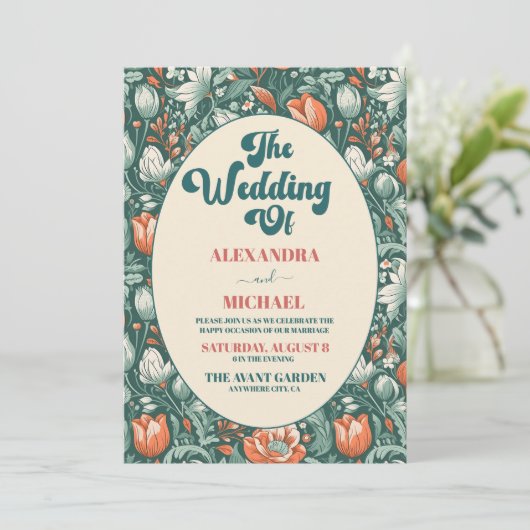 Moderne Boho chique retro kleurrijke bloemenbruilo Kaart (Staand voorkant)