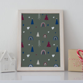 Moderne Boho Christmas Green Wall Art Print