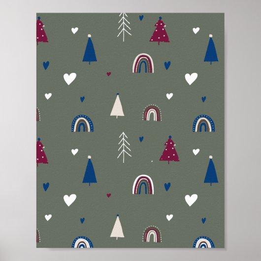Moderne Boho Christmas Green Wall Art Print (Voorkant)