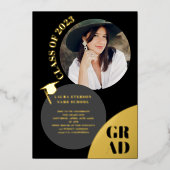 Moderne boho cirkel zwarte foto's 5 afstuderen folie uitnodiging (Voorkant)