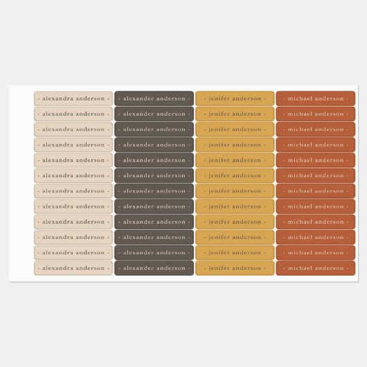 Moderne Boho Color Pallet Waterdichte Naam Labels (Vel)