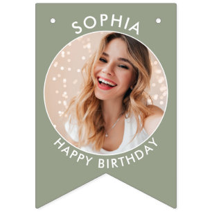 Moderne Boho Custom verjaardag bunting met foto's Vlaggetjes