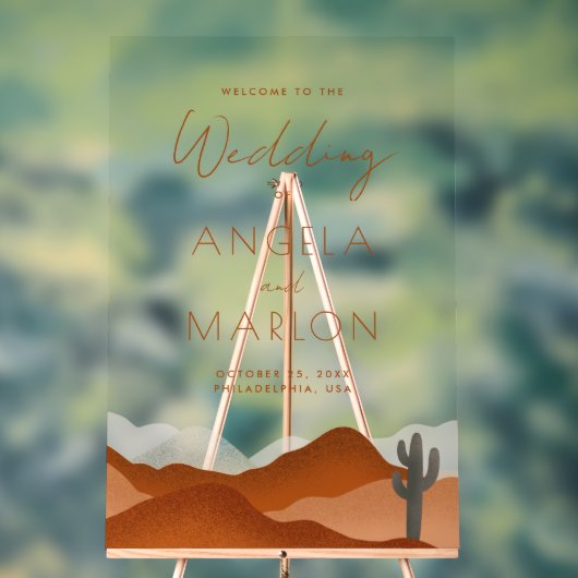 Moderne Boho Desert Mountain bruiloft welkom Acryl Bord (Neutraal)