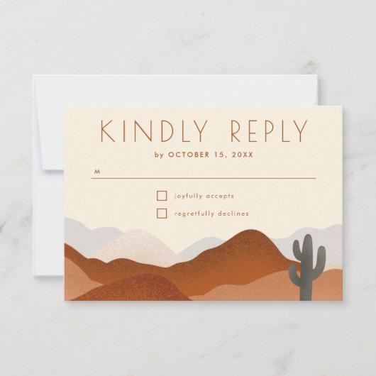 Moderne Boho Desert Mountain Cactus Bruiloft RSVP Kaartje (Voorkant)