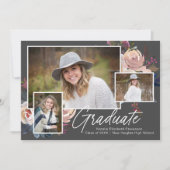 Moderne Boho Drie foto Bloemen Graduation Party Kaart (Voorkant)