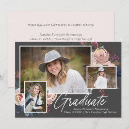 Moderne Boho Drie foto Bloemen Graduation Party Kaart