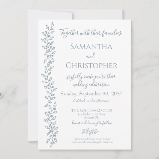 Moderne Boho Dusty Blue Botanical Minimal Wedding Kaart (Voorkant)