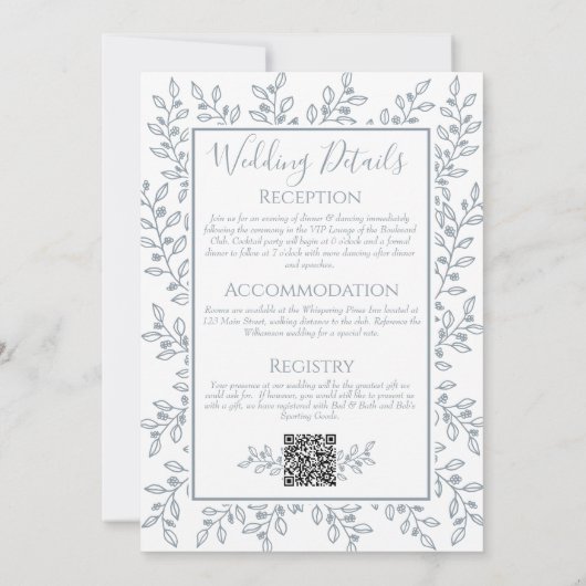 Moderne Boho Dusty Blue Botanical Minimal Wedding Kaart (Achterkant)