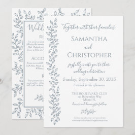 Moderne Boho Dusty Blue Botanical Minimal Wedding Kaart
