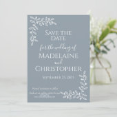 Moderne Boho Dusty Blue Botanische Fotobruiloft Save The Date (Staand voorkant)