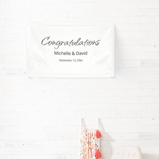 Moderne Boho Eenvoudig Script Huwelijksreceptie Spandoek (Insitu)