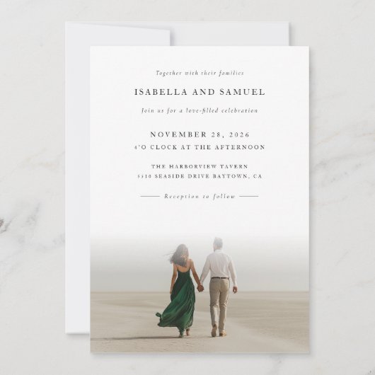 Moderne Boho Eenvoudige 2 foto bruiloft Kaart (Achterkant)