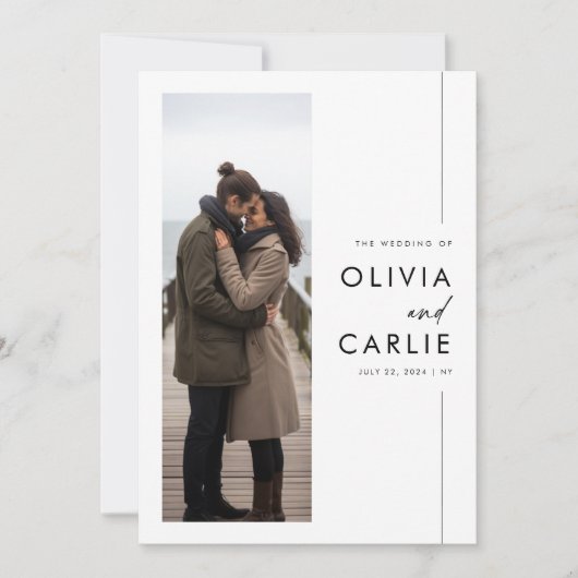 Moderne Boho Eenvoudige 3 foto bruiloft Kaart (Voorkant)