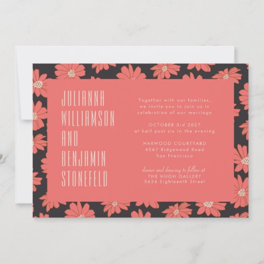 Moderne Boho Elegante Rode Bloemige Trouw Kaart (Voorkant)