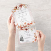 Moderne boho en neutalen — Floral QR-code All In One Uitnodiging (Afscheurbaar)