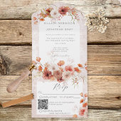 Moderne boho en neutalen — Floral QR-code All In One Uitnodiging