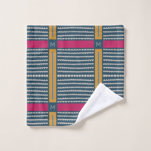 Moderne Boho Etnische Geometrische Multi Blauwgroe Bad Handdoek (Wasdoekje)