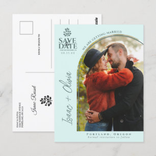 Moderne Boho Eucalyptus Arch Foto Sla de datum op Briefkaart