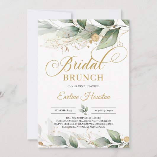 Moderne boho eucalyptus Gold vertrekt bruin brunch Kaart (Voorkant)