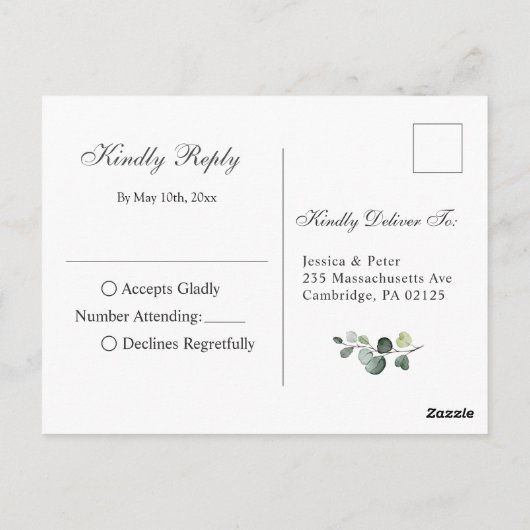 Moderne Boho Eucalyptus Krans Frame Trouw RSVP Briefkaart (Achterkant)