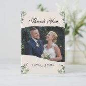 Moderne Boho Eucalyptusbladeren met fotobruiloft Bedankkaart (Staand voorkant)