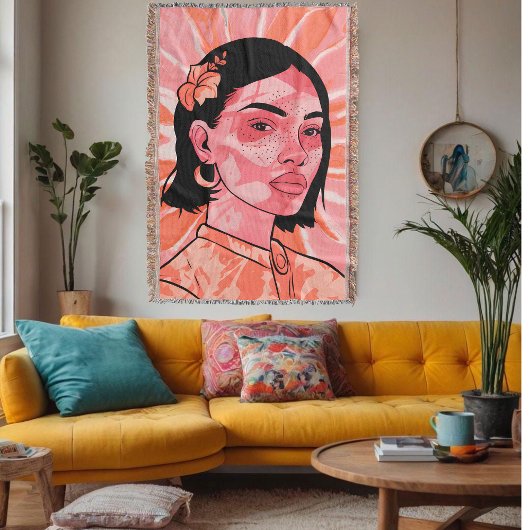 Moderne boho feministische minimalistische kunst deken