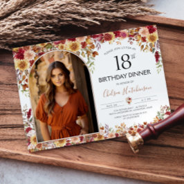 Moderne Boho Floral 18e Verjaardag Diner Foto Kaart