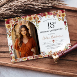 Moderne Boho Floral 18e Verjaardagsfeestfoto Kaart