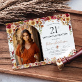 Moderne Boho Floral 21e Verjaardag Foto Kaart