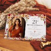 Moderne Boho Floral 21e Verjaardag Foto Kaart