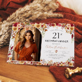 Moderne Boho Floral 21st Verjaardag Diner Foto Kaart