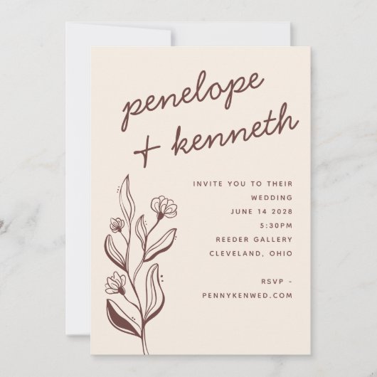 Moderne Boho Floral Aardse Herfst Rust Wedding Kaart (Voorkant)