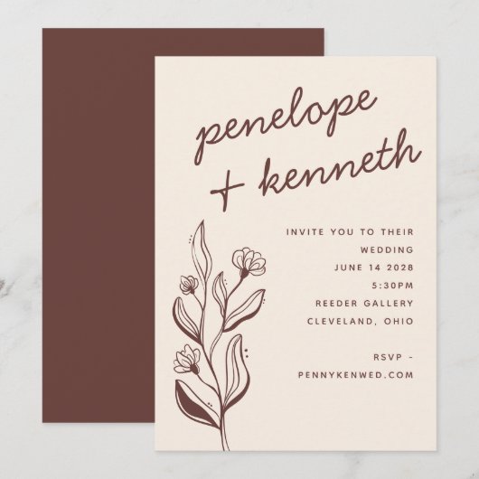 Moderne Boho Floral Aardse Herfst Rust Wedding Kaart (Voorkant / Achterkant)