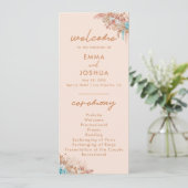 Moderne Boho Floral bruiloft ceremonie Programmakaart (Staand voorkant)