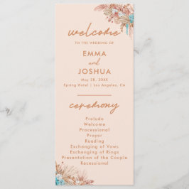 Moderne Boho Floral bruiloft ceremonie Programmakaart